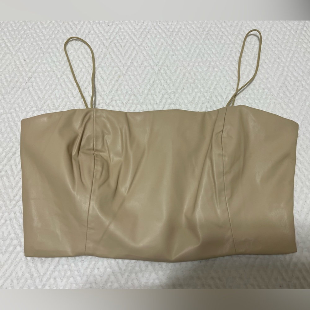 She + Sky Faux Leather Cropped Tank - Cream - Size Large - NWT